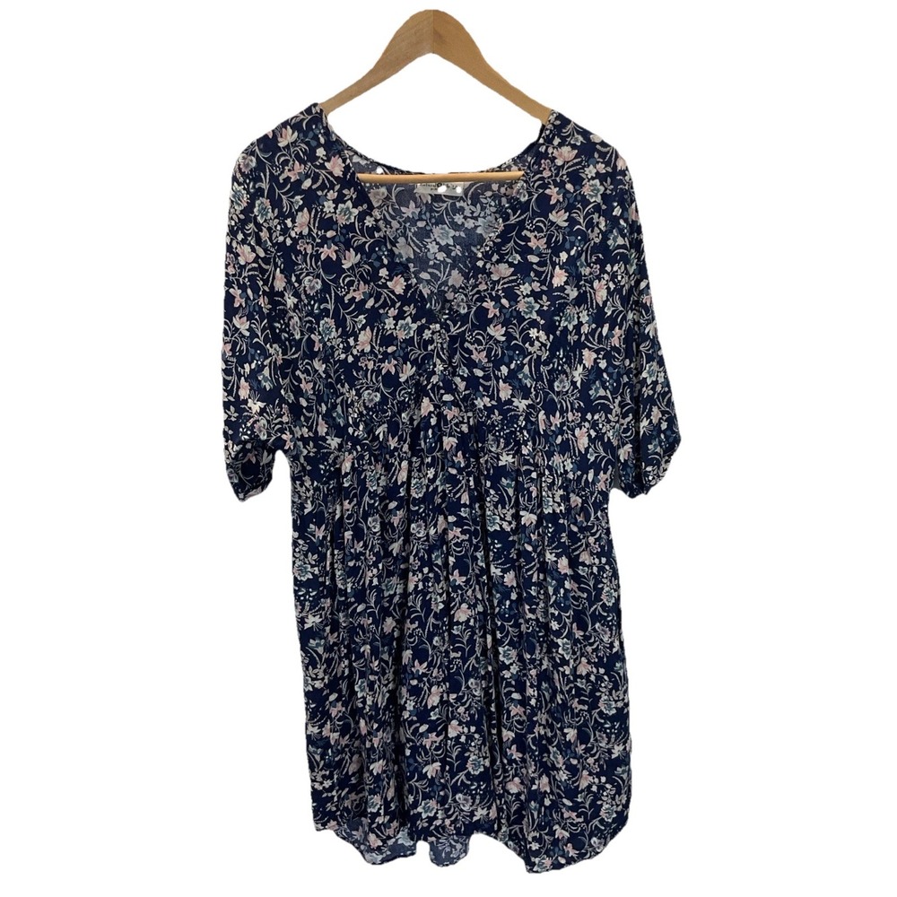 Natural Life Dress Rayon Navy Blue Floral Size L/XL Airy Flowy‎